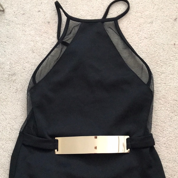 high neck bodysuit with mesh and gold detailing - Picture 1 of 3